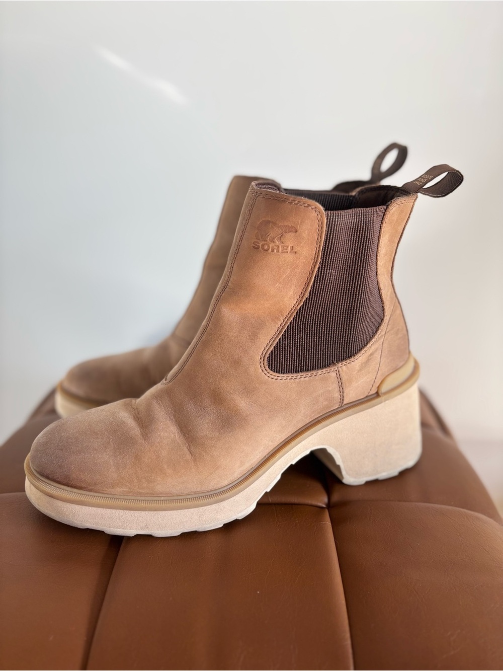 Sorel Tan Suede Chelsea Platform Booties
